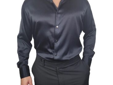 Black silk mens dress shirt