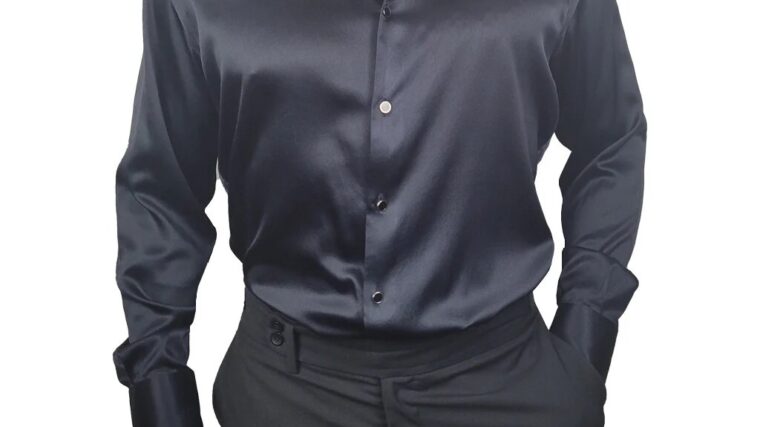 Black silk mens dress shirt